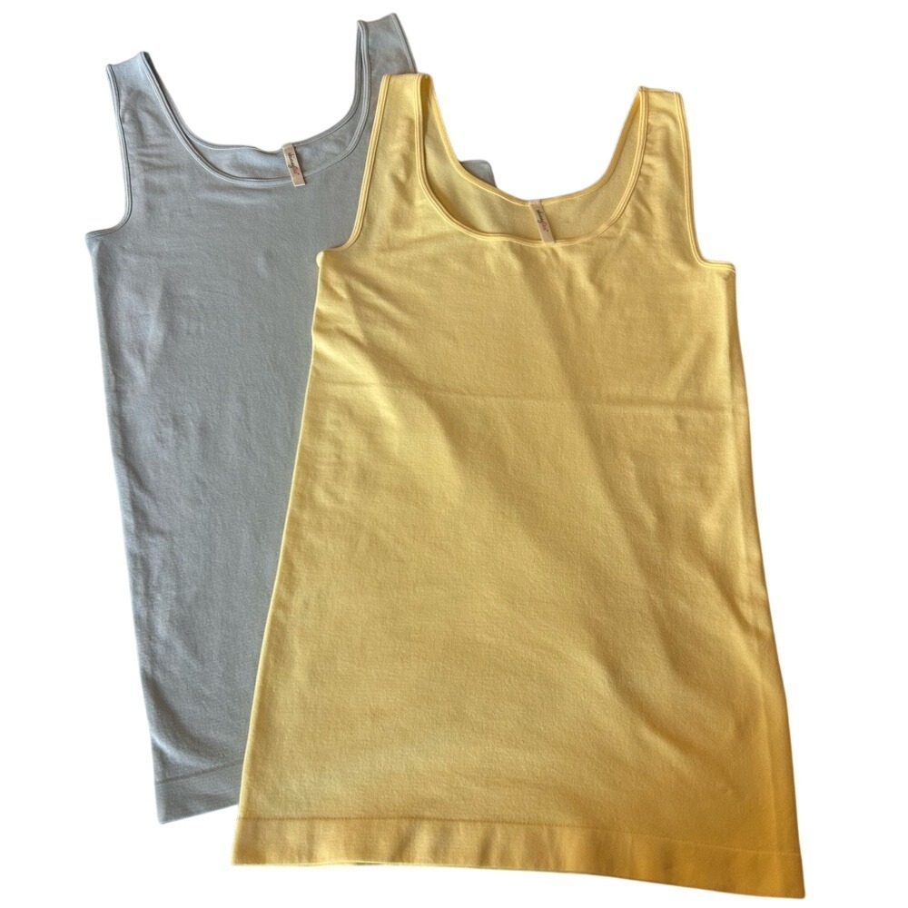 NWT Lot‎ of 2 Skinnytees Dove Gray and Butter Yellow Tank Tops One Size O/S